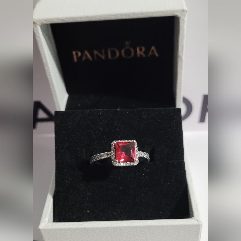 Pandora Red and Silver Ring with Elegant Design